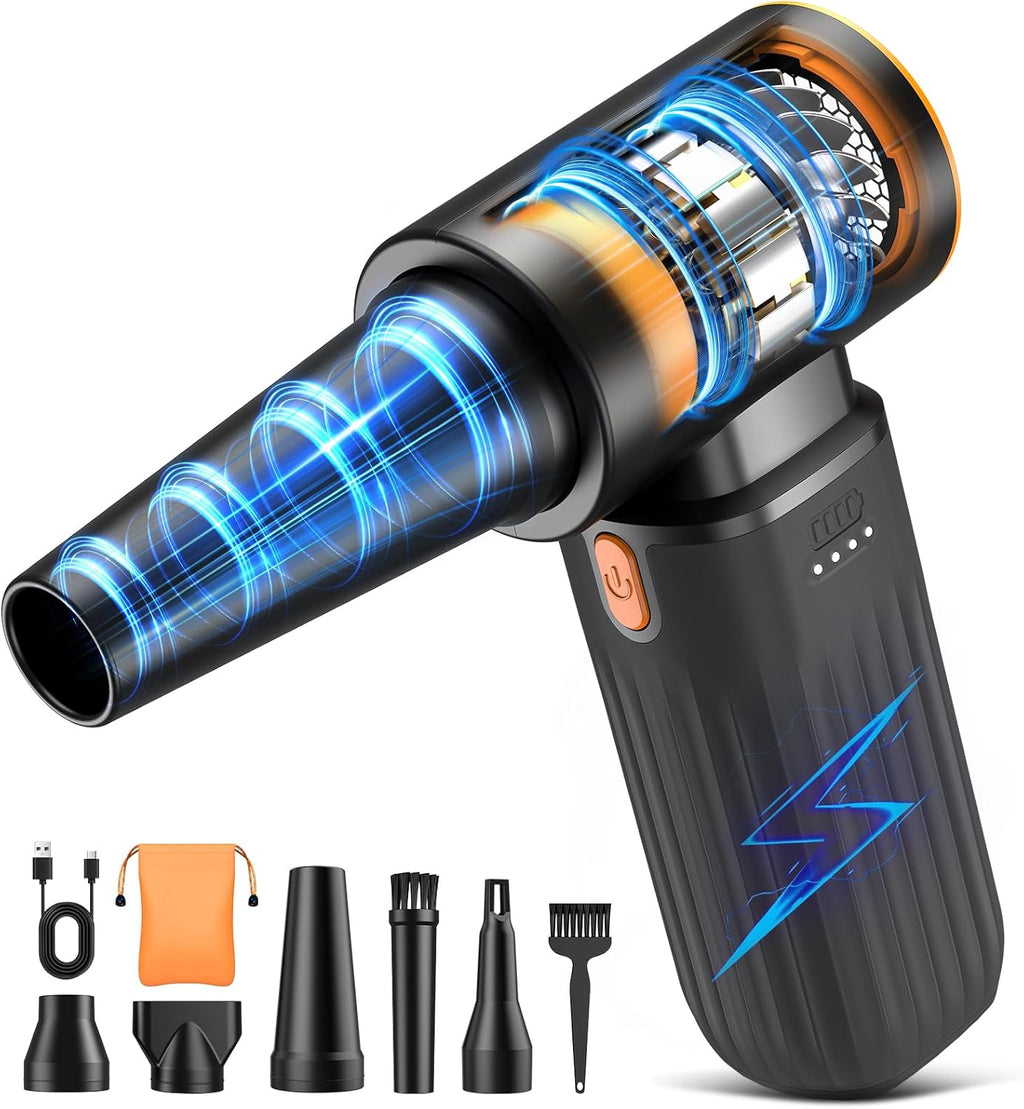 Soplador de Aire Comprimido 260000 RPM | Inalambrico con Motor sin Escobillas, 3 Velocidades y Recargable | Limpiador de Polvo para Teclado, PC y Auto