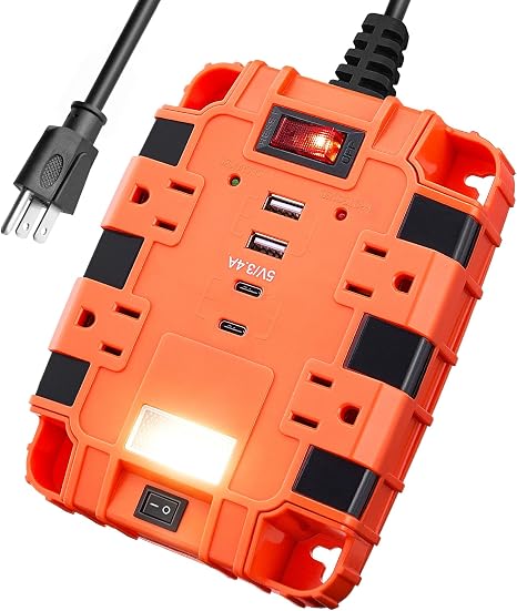 SURAIELEC Regleta Magnética con Protección contra Sobretensiones 1080J – 4 Salidas CA, 2 USB-A y 2 USB-C, Cable 6 Pies | NO INCLUYE ACCESORIO MAGNÉTICO | Certificación ETL
