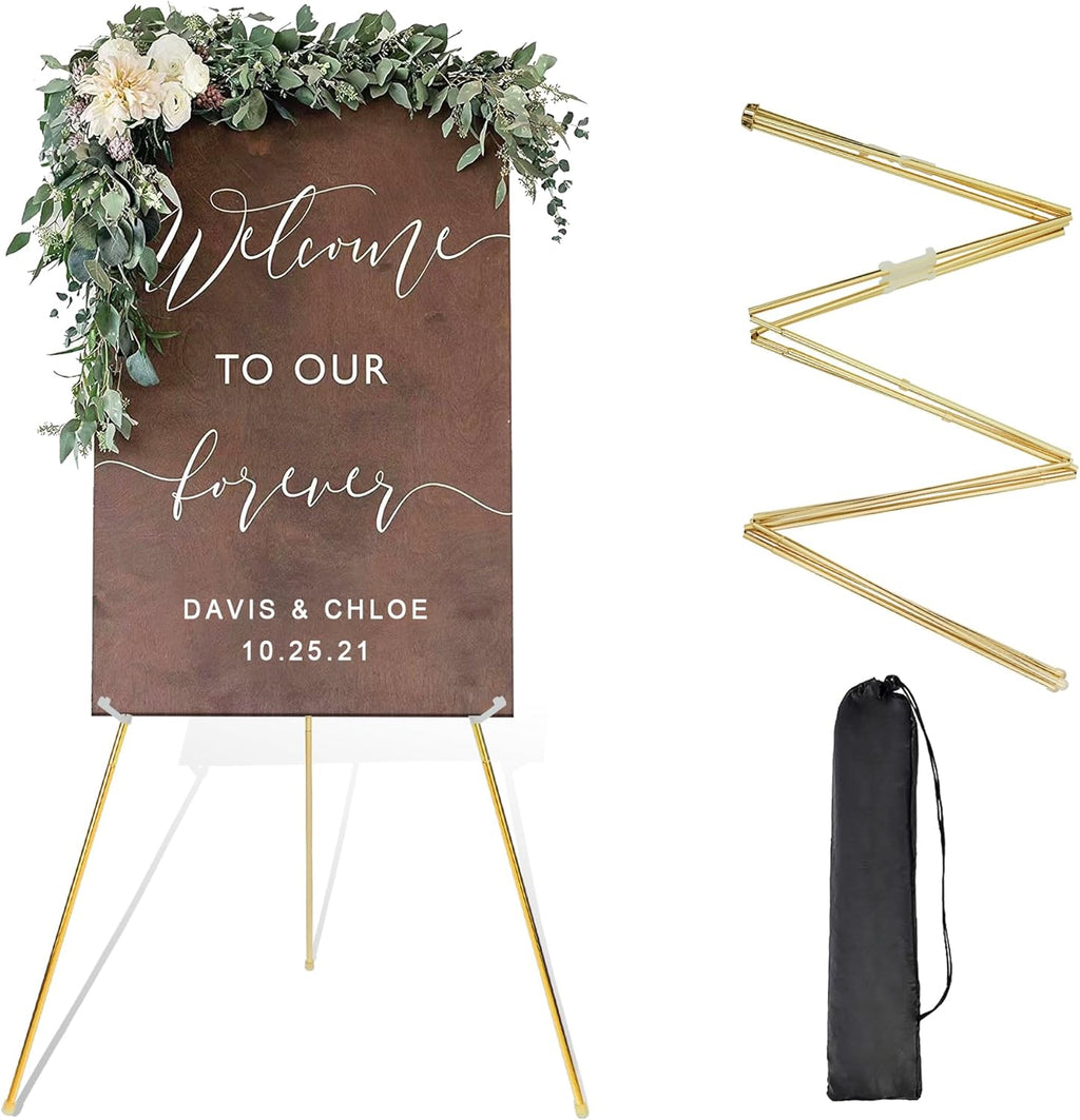Caballete DANMO para carteles de boda de 63'', soporte de metal ajustable de 63'' para exhibición instantánea, color dorado.