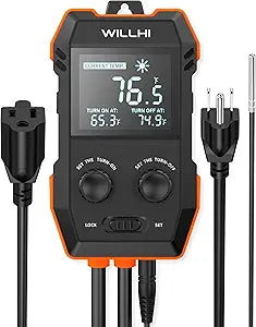 Controlador de Temperatura Digital WILLHI WH2408 – 10A 1200W, Termostato con Enchufe para Terrario, Invernadero y Acuario