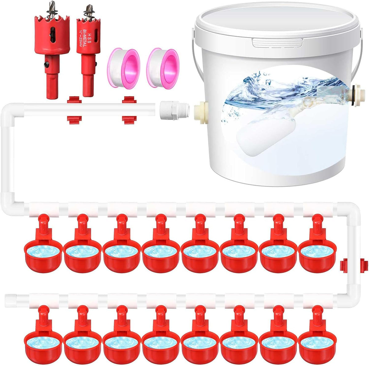 Juego completo de tuberías Tiangrid para bebedero automático de tetina para aves de corral, accesorios en T de PVC de 1/2" y otras piezas para la alimentación y el suministro de agua a pollos, pavos, patos, palomas y codornices.