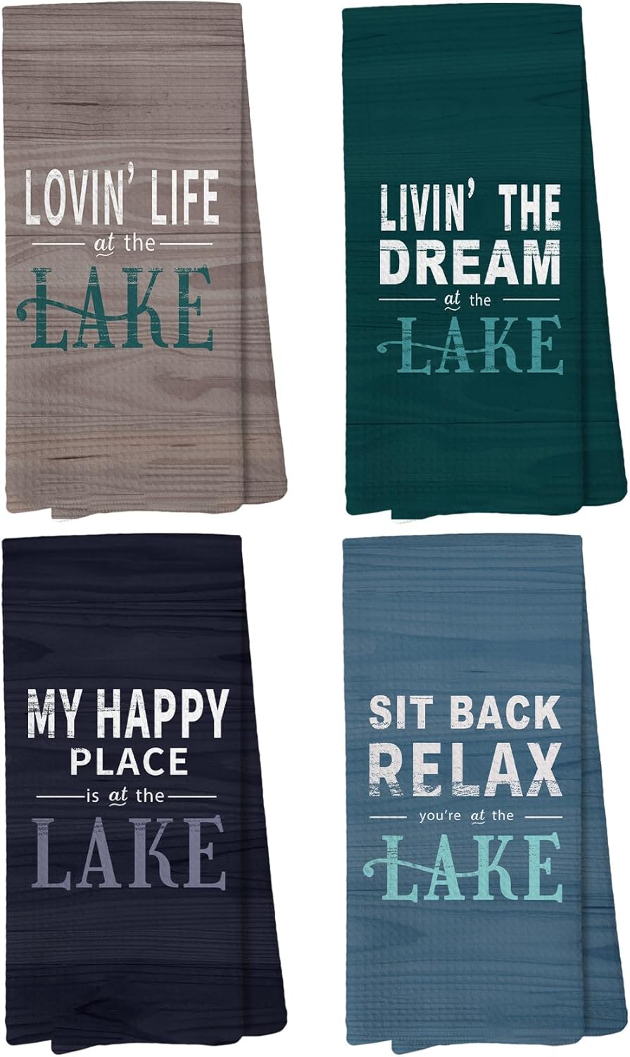 Lake Decor Kitchen Towels, Lake House Gifts Decor, Lake Life Gifts, Lake House Hand Towels for Bathroom Kitchen,16×24 Inch Set of 4