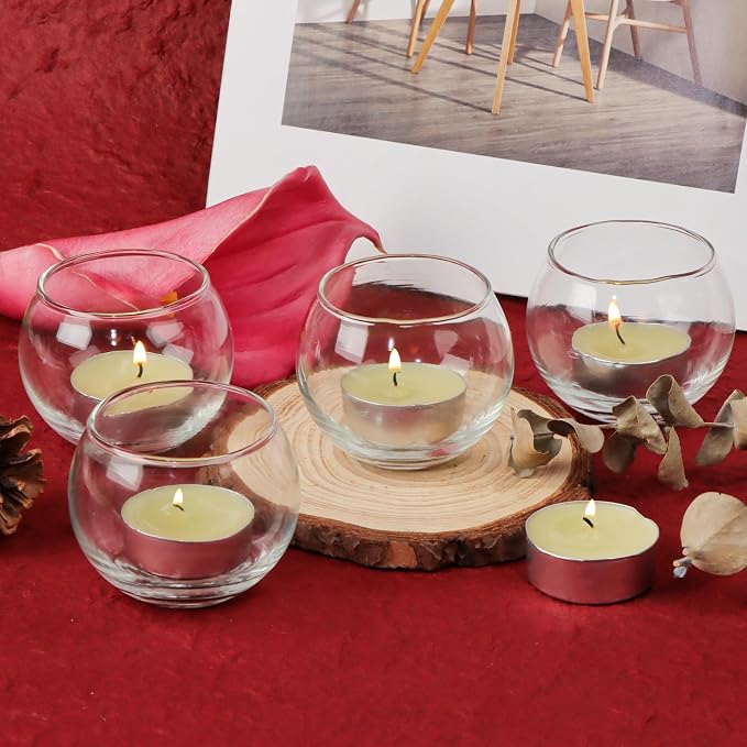 PINIWON 12 portavelas redondos de vidrio transparente para velas votivas