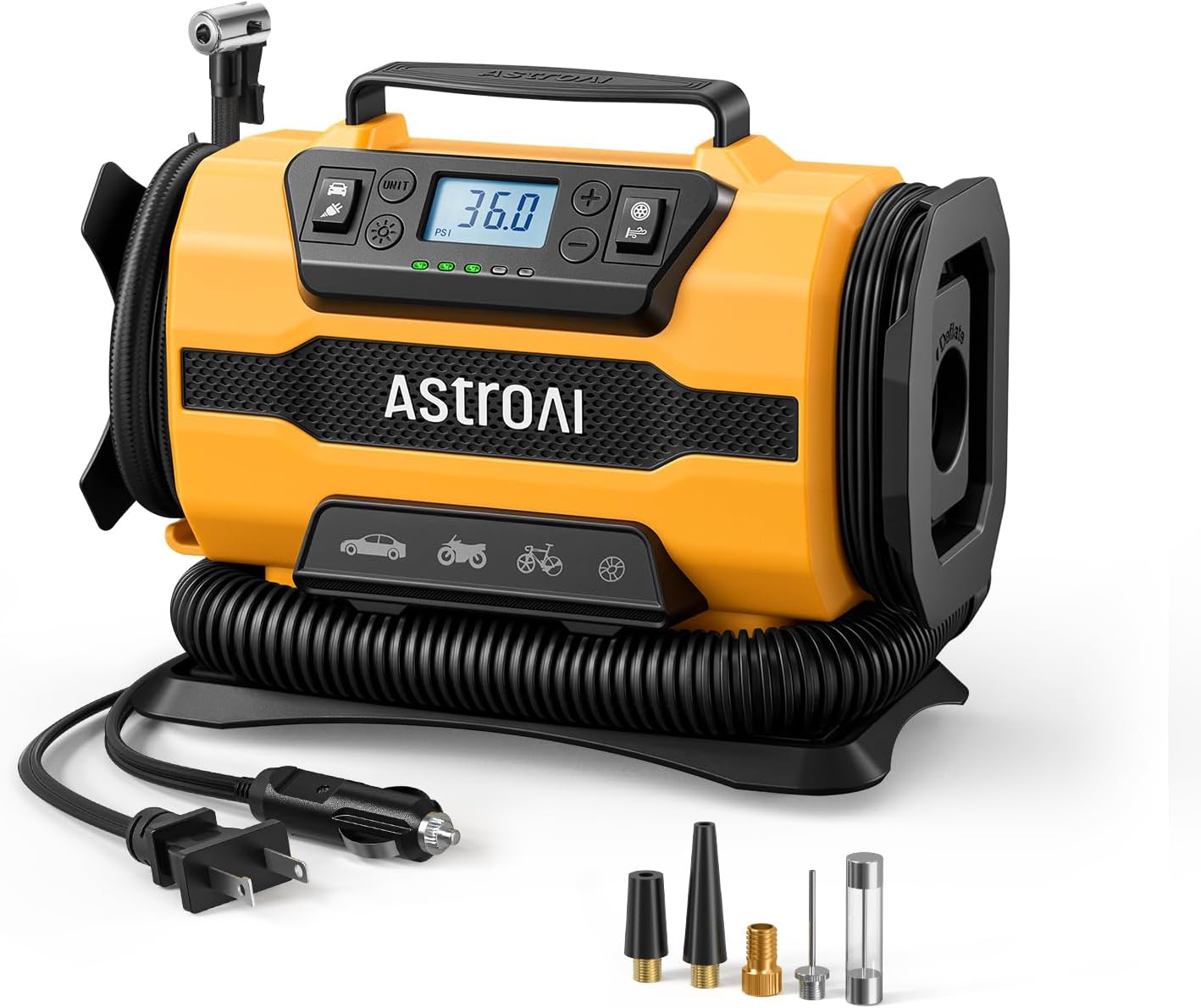 AstroAI M1 Compresor de Aire Portátil 150 PSI | 12V CC / 110V CA | Doble Motor Metálico | ⚠️ No incluye medídor de presión