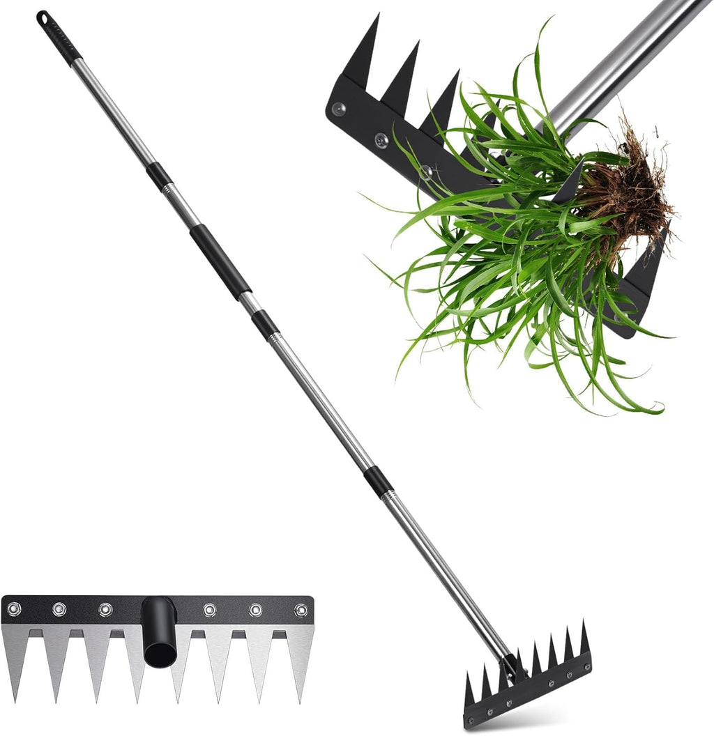 Herramienta de Deshierbe de Acero Inoxidable con Hoja de Sierra | Mango Desmontable de 4 Secciones para Jardineria y Remocion de Malezas sin Esfuerzo