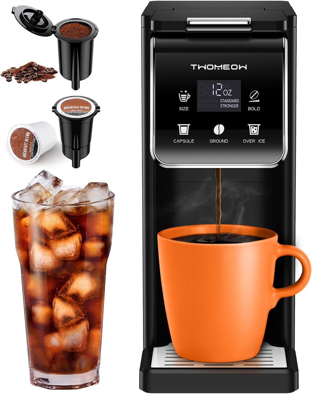 FALTA UN FILTRO Y PRESENTA USO-Cafetera K-Cup con ajuste para café intenso, cafetera individual para café caliente y helado (compatible con cápsulas K-Cup y café molido), depósito de agua extraíble de 1, 5 litros (52)