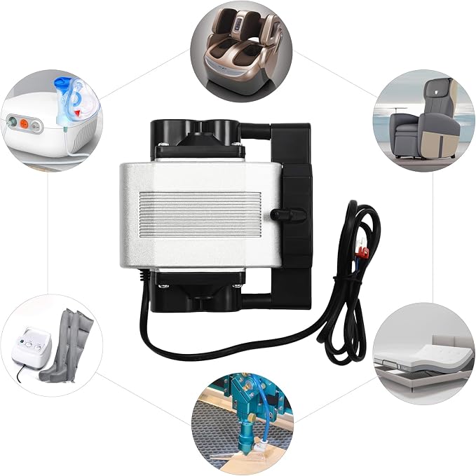 Asistencia de aire para cortador láser y grabador, kit de bomba de asistencia de aire con ajustable 25L-30L/Min para corte CNC y grabado láser plateado+negro