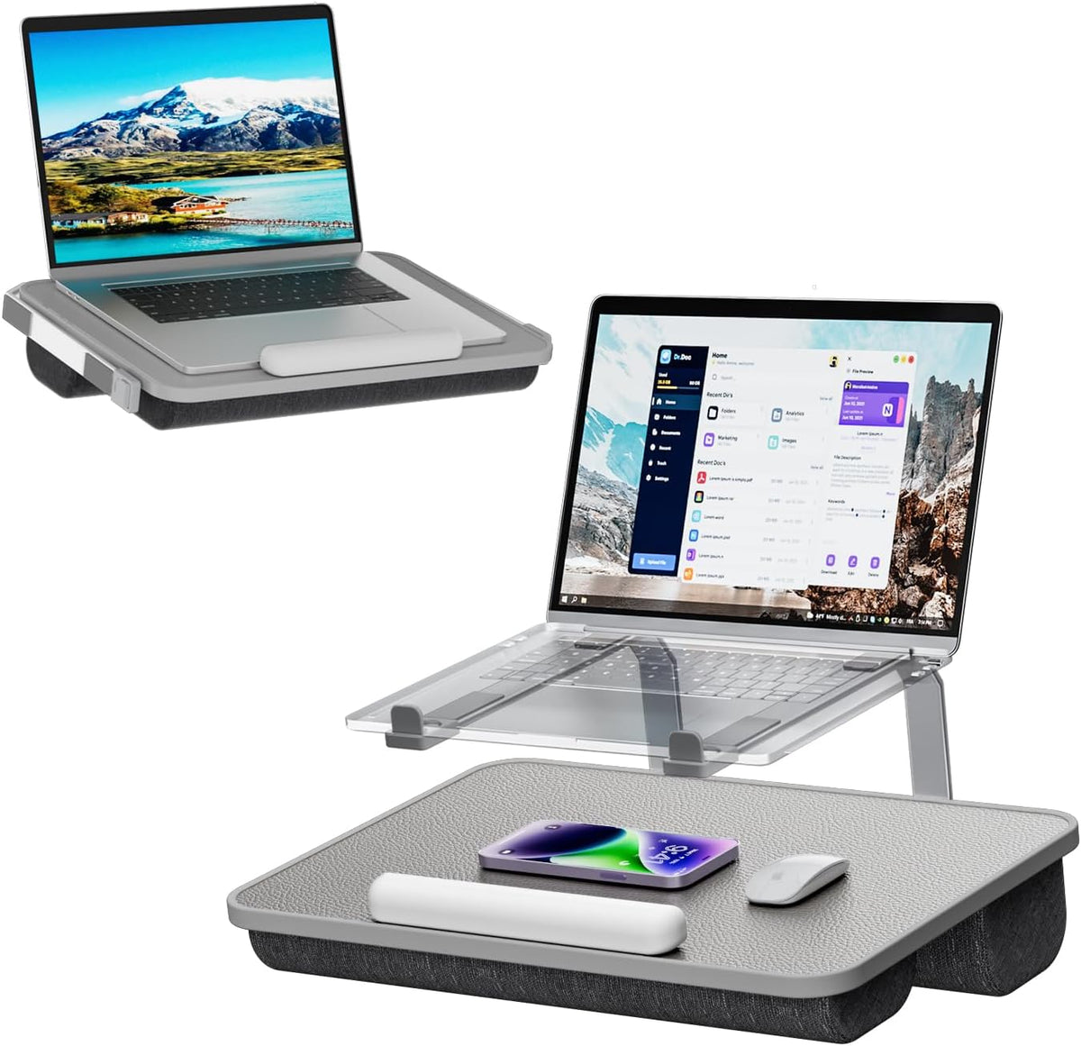 Soporte portátil V-Hold con base plegable, soporte ligero para portátil para cama, compatible con portátiles de hasta 15,6" y MacBook, bandeja ligera para portátil con cojín para cama y sofá.