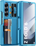 Funda Vizvera para Samsung Galaxy Z Fold 6, tipo cartera RFID con tarjetero [soporte para S Pen] [cubierta para cámara], resistente a golpes, de silicona, para Z Fold 6 2024 - Azul Lago