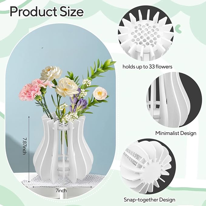 Jarrón de flores Lego, jarrón de madera con rompecabezas, rompecabezas de madera blanco para kit de construcción de ramos Lego para Lego Botanicals, narcisos, girasoles, rosas, flores de cerezo, tulipanes, loto.