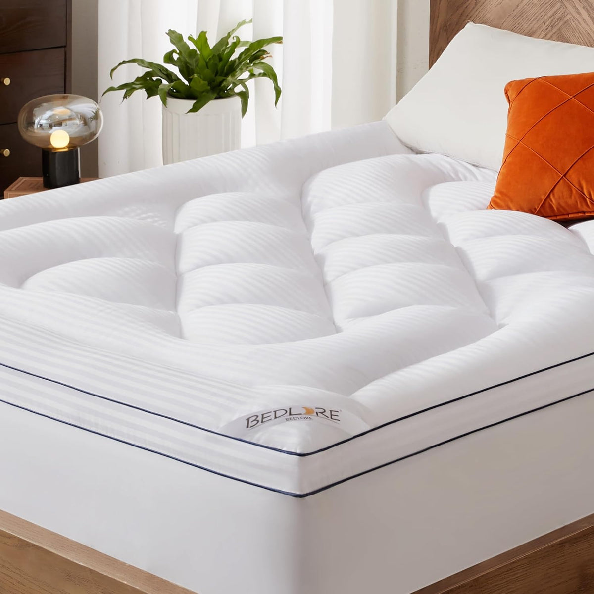 Topper de Colchón BEDLORE Tamaño King | Grueso Tipo Pillow Top para Alivio del Dolor de Espalda | Cubierta Suave y Fresca con Bolsillos Profundos 15-45 cm