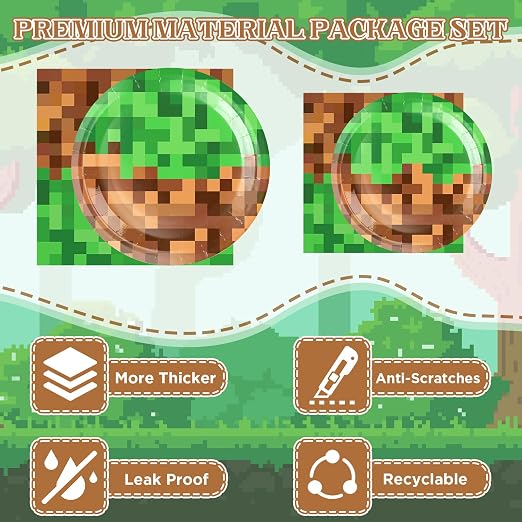 Kit de Fiesta Cumpleaños Diseño Pixelado 134 Piezas | Para 24 Invitados