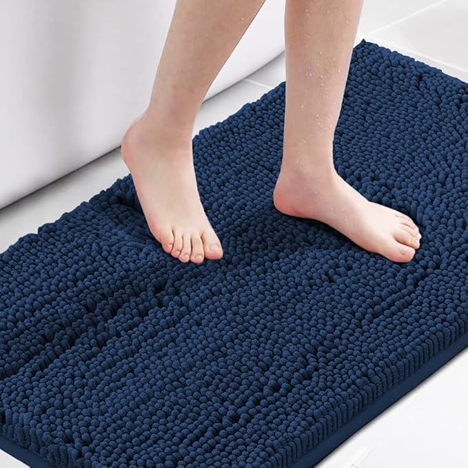 Alfombra de Baño H.VERSAILTEX Chenille Azul Marino — Microfibra Suave, Lavable, Antideslizante, 50x80cm