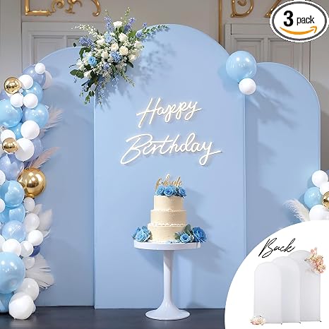 Juego de 3 fundas de arco de color blanco y azul, fundas elásticas para arco de boda, 6 pies, 6.6 pies, 7.2 pies, para fiesta de cumpleaños, decoración de banquete de baby shower