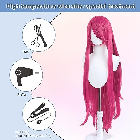Peluca universal para disfraz, perfecta para fiestas, festivales y Halloween (rosa intenso)