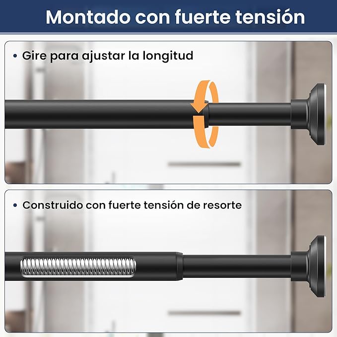 ENJOYBASICS Barra de cortina de ducha negra mate de 30 a 76 pulgadas, barras de tensión de resorte ajustables de acero inoxidable de 1 pulgada, sin taladro, para baño, armario, ventana