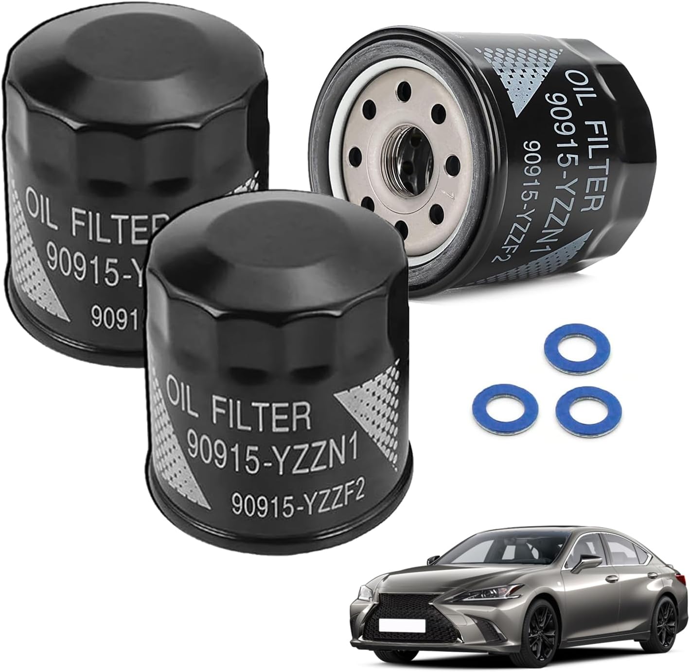 Filtros de Aceite Motor Toyota y Lexus | Pack 3 | 90915-YZZN1 con Arandelas de Drenaje | Múltiples Modelos