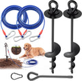 Amylove 2 juegos de cable y estaca para atar perros, 9 metros, resistente a la corrosión - Cable de sujeción resistente para perros, estaca para jardín, gancho giratorio para perros pequeños, medianos y grandes de hasta 95 kg, para jardín, camping y