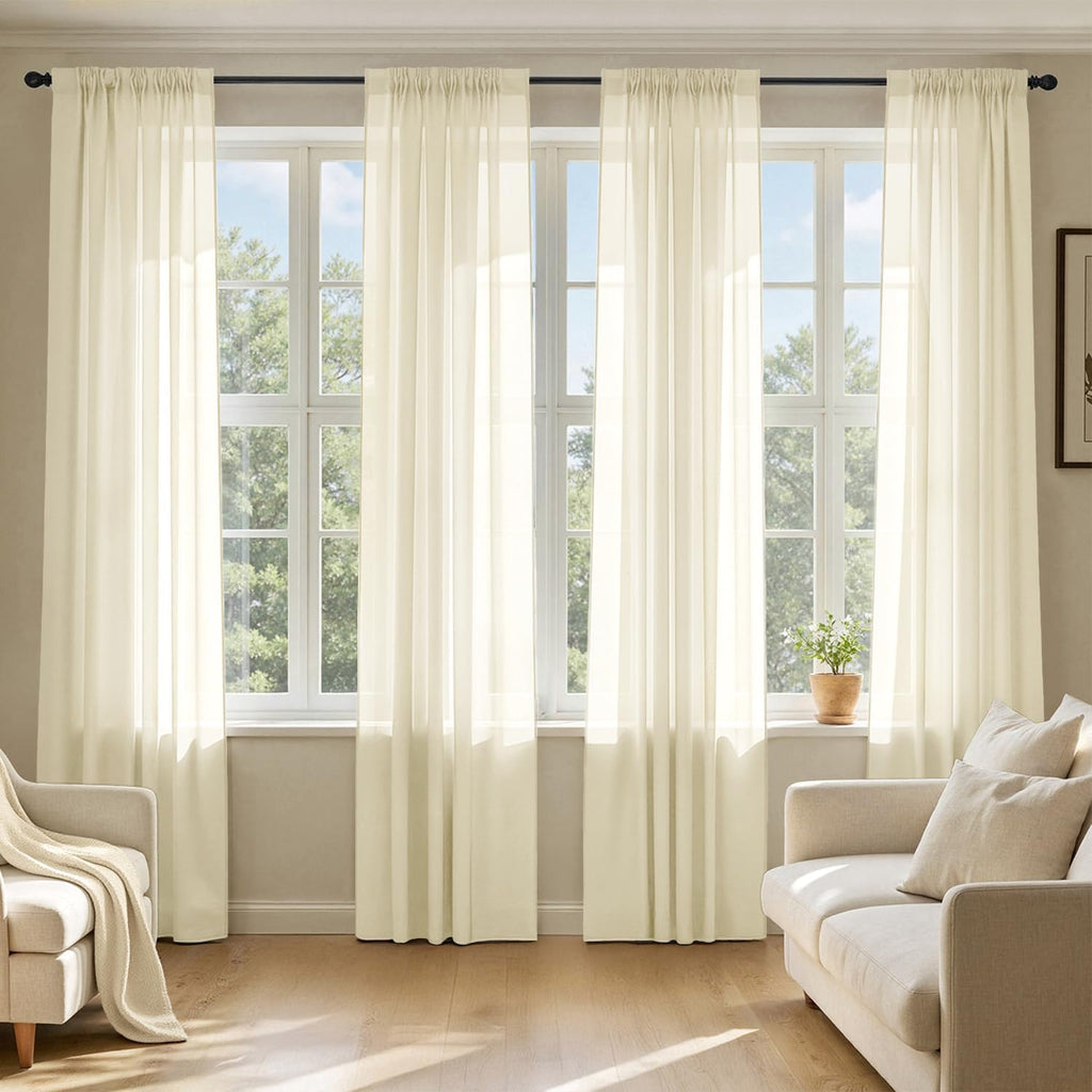 Cortinas Transparentes MIULEE Color Crema | Set de 4 Paneles 42x84", Voile, Filtro de Luz, Bolsillo para Barra