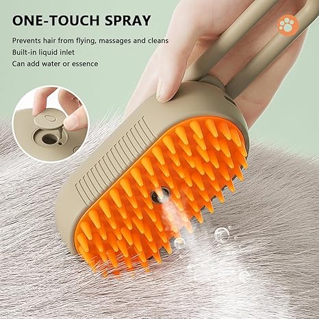 Cepillo de Vapor 3 en 1 para Gatos y Perros | Antiestático | Masaje por Vibración | USB