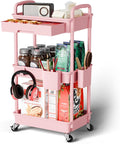 Organizador de carrito rodante de 3 niveles Sorgion, organizadores para cuarto de lavado, baño y oficina, estantería móvil, carrito de cocina con ruedas para arte, manualidades, pañales, mesita de noche y refrigerios (rosa).