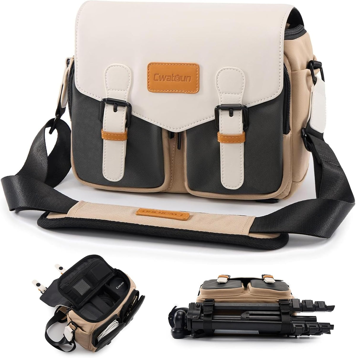 Bolso para Camara Cwatcun Compacto | Mensajero Impermeable con Portatripode | Canon Nikon Sony Fuji DSLR