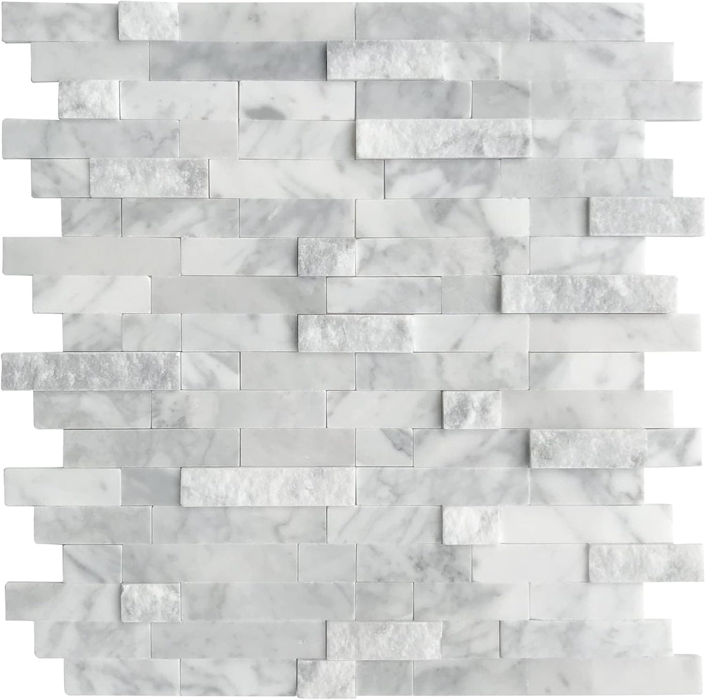 SUNWINGS Mosaico autoadhesivo de piedra natural 3D, 5 láminas, 29,2 cm x 27,2 cm, para salpicaderos de cocina, baño, chimenea y tocador, gris mixto