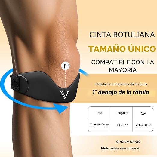 JHVW Paquete de 2 correas de soporte de tendón rotuliano de silicona, rodillera para mujeres y hombres, soporte ajustable antideslizante para rótula (negro)