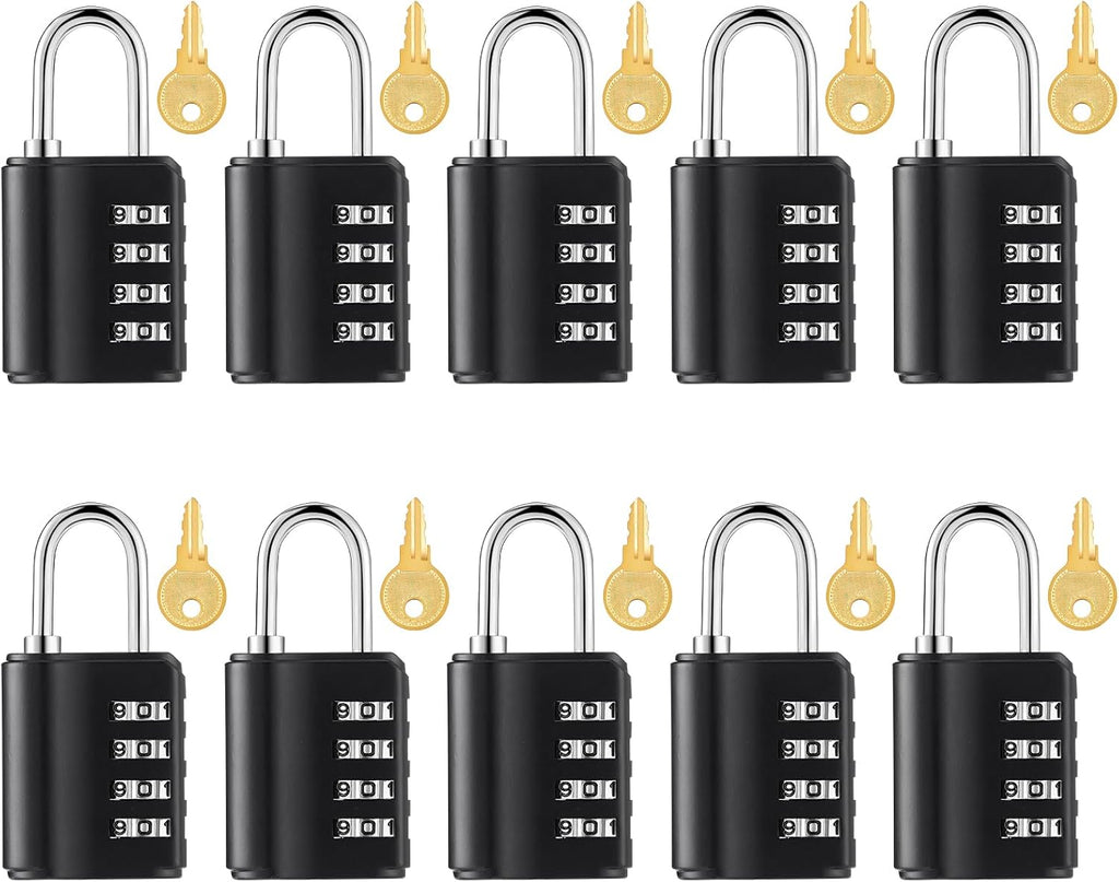 Candado de combinación Kenning de 10 piezas, candado de combinación de 4 dígitos con llaves, reajustable, de seguridad, para exteriores, resistente al agua, para escuelas, gimnasios, taquillas, empleados, vallas y estuches (azul)