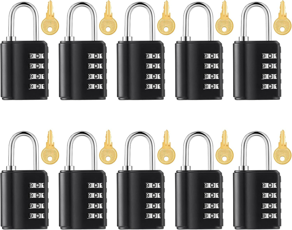 Candado de combinación Kenning de 10 piezas, candado de combinación de 4 dígitos con llaves, reajustable, de seguridad, para exteriores, resistente al agua, para escuelas, gimnasios, taquillas, empleados, vallas y estuches (azul)