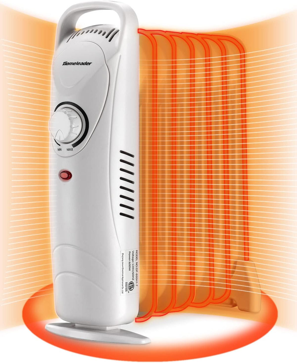 Homeleader Oil Filled Radiator Heater with Adjustable Thermostat, Electric Personal Heater with Overheat Safety, for Home and Office, 700W, White
