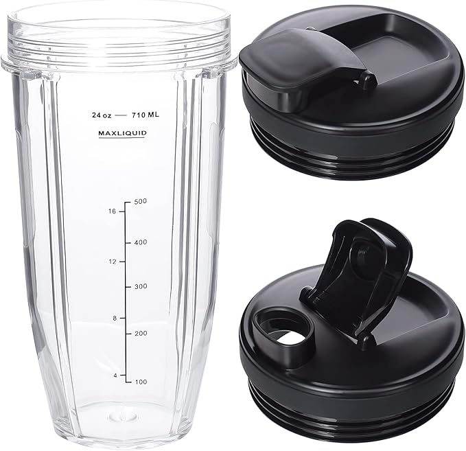 Vaso licuador de repuesto de 24 onzas para Ninja BN401 BN751 BN801 BN800 BL450 BL456 BL480 Foodi SS401 SS101 TWISTi SS151 SS351 Vasos Nutri Ninja Auto IQ Parts Tapas mejoradas (paquete de 2)
