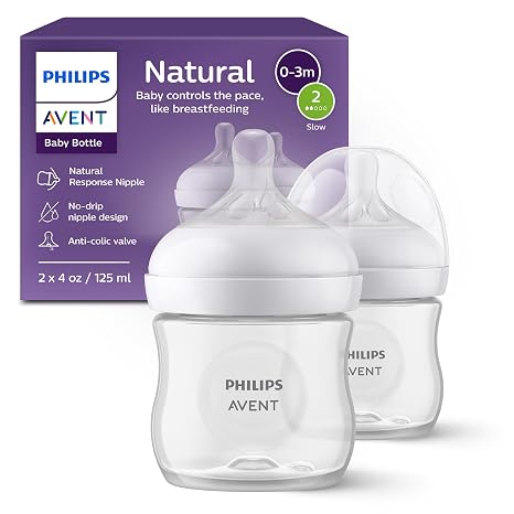 Philips Avent Biberones naturales, flujo lento, 4 onzas, sin BPA, paquete de 2