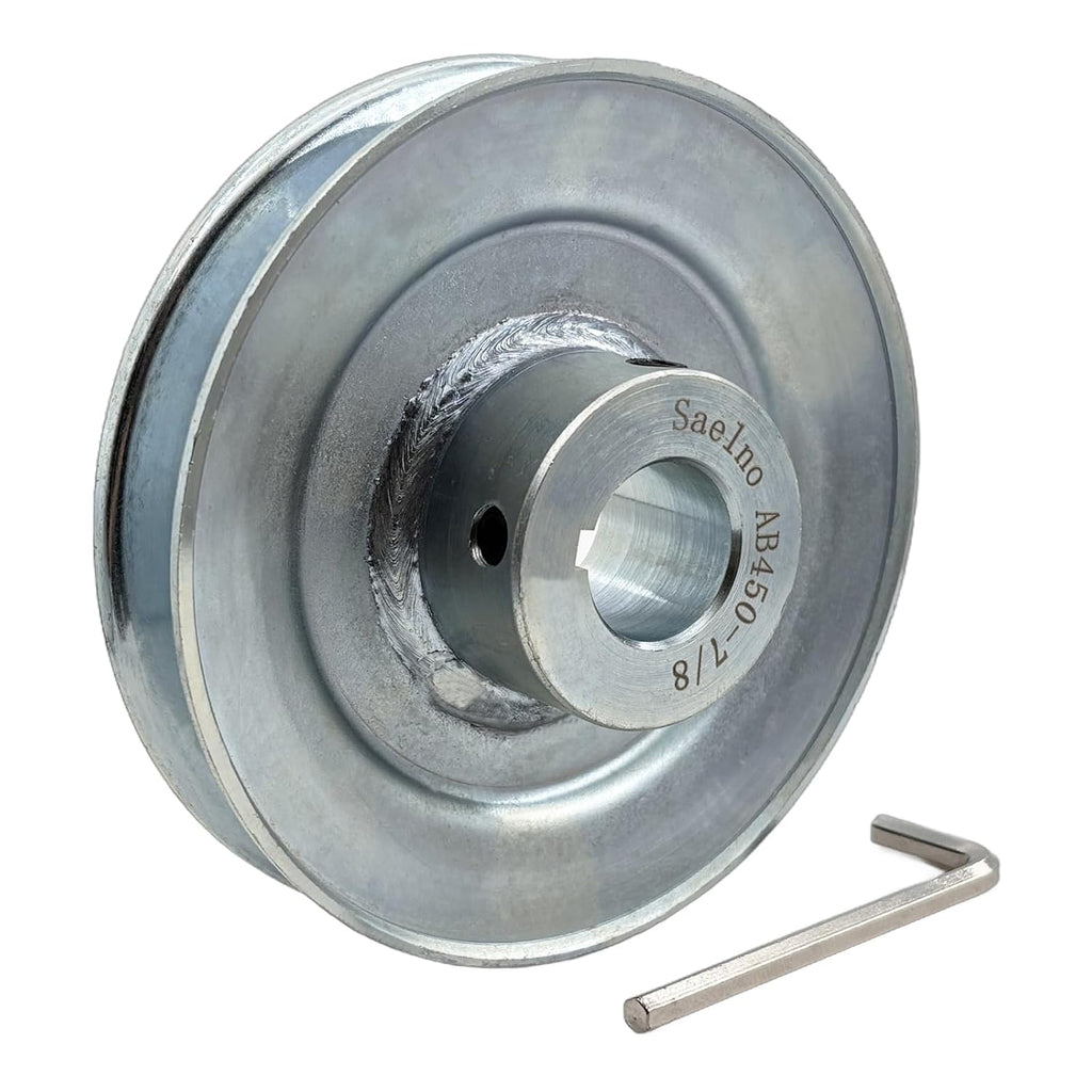 ⚠️ NO INCLUYE LLAVE | Saelno AB450-7/8 Poleas Web Surco Único, Polea Correa V Orificio 2.22cm Diámetro Externo 11.43cm, Polea Motor Acero Carbono para Correas V A B 5L 4L