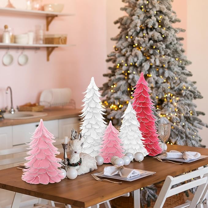 Threehoney 6 piezas de árbol de Navidad con puntas de purpurina, centros de mesa de árbol de Navidad, mesa de escritorio, decoración de Navidad para el hogar, fiesta de boda, invierno, 6, 8 pulgadas