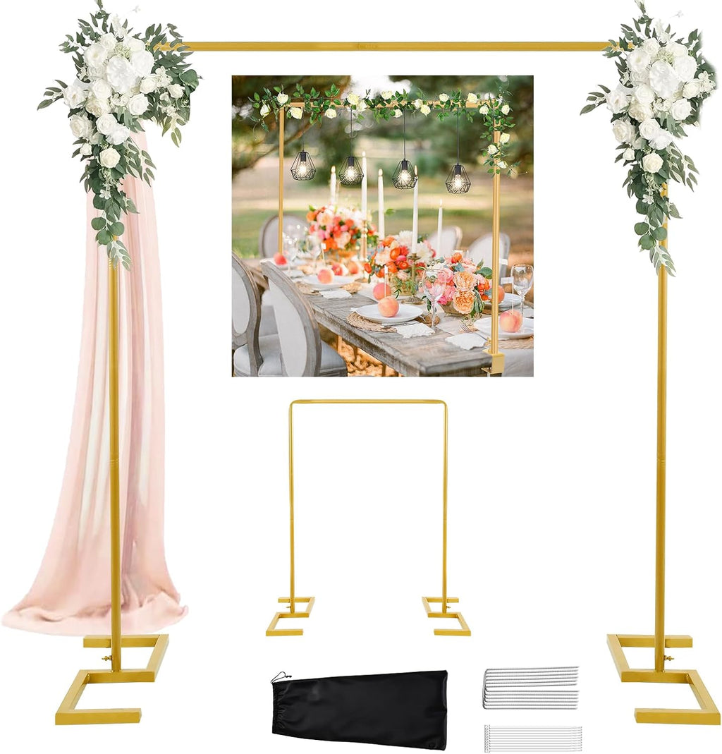 Pórtico Cuadrado para Boda 250cm, Metal Dorado, Soporte Ajustable, Incluye 2 Abrazaderas, Marco Enrejado para Jardín