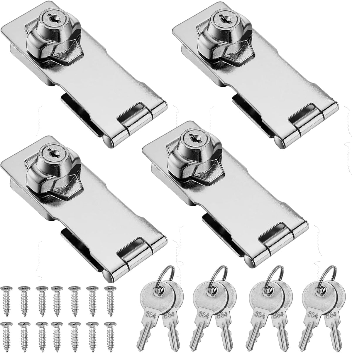 8 TORNILLOS X CERROJO. Cerrojos de Aldaba con Perilla y Tornillos 10cm | 4 Piezas de Seguridad Metálicas | Aldaba con Cierre Plateado