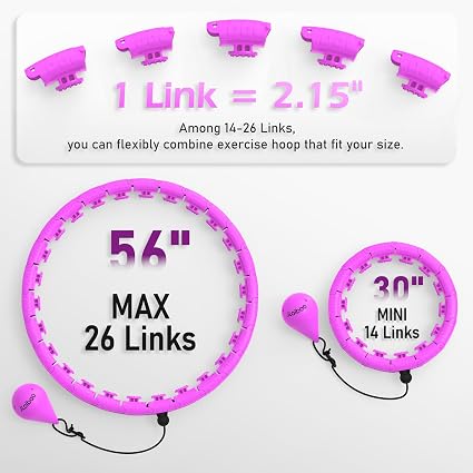 Aro de hula-hula con peso JLoibao con 26 eslabones (56 pulgadas) para adultos que desean perder peso, aro de fitness Infinity de talla grande, equipo de ejercicio inteligente para mujeres.
