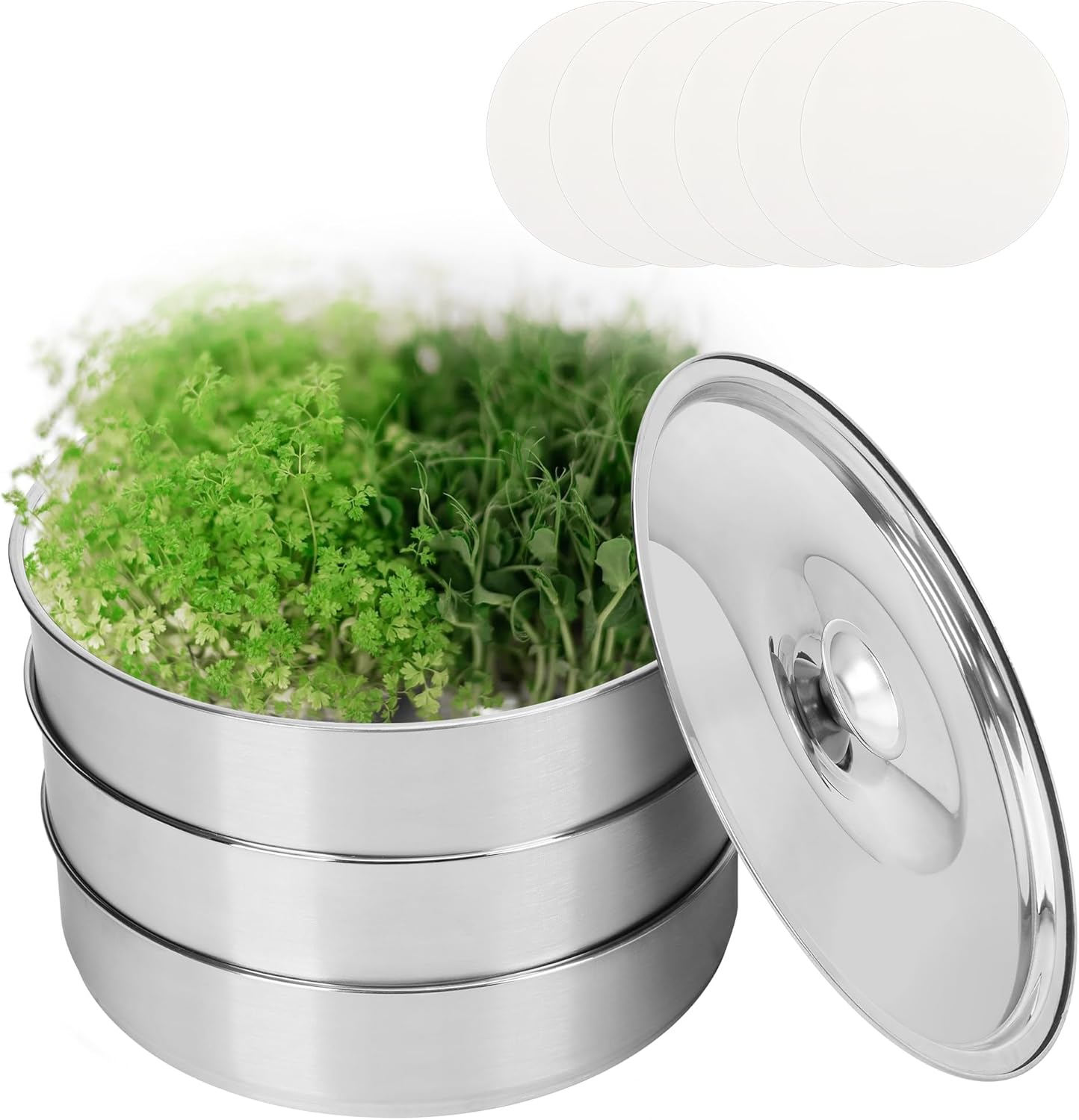 EBaokuup 3-Tier Stainless Steel Seed Sprouting Tray Kit-5.4" x 8.3" Stackable Seed Sprouting Kit with Drain Holes-Seed Sprouting Germination Tray for Growing Broccoli Alfalfa Mung Beans