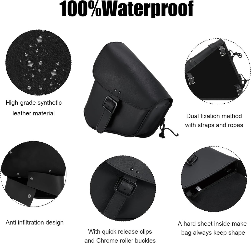 ⚠️ SIN FAJAS TRASERAS | Bolsa Lateral Moto Cuero Sintético Impermeable | Lado Izquierdo Hebilla Negra