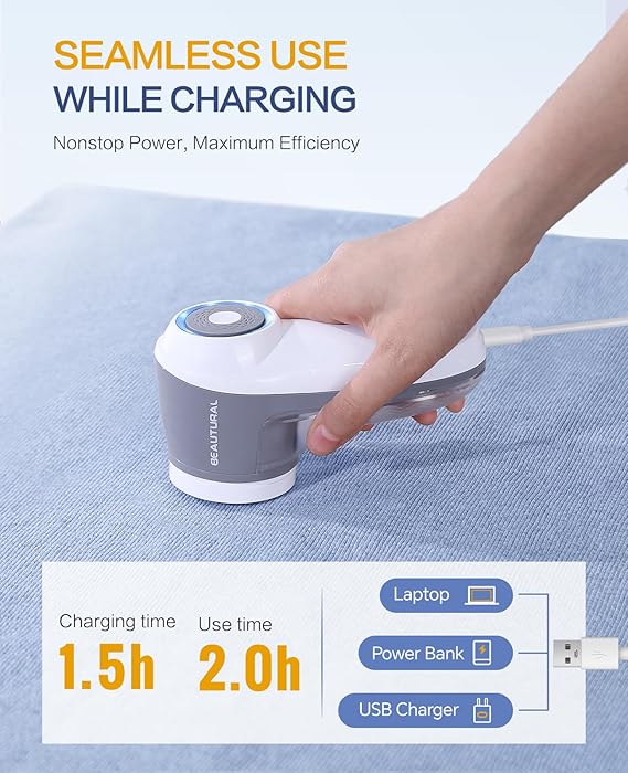 BEAUTURAL Afeitadora de tela, removedor de pelusa recargable para ropa, afeitadora eléctrica de pelusa con cuchillas de 6 hojas, afeitadoras de suéter para pelusa, bolas de pelusa, bolitas