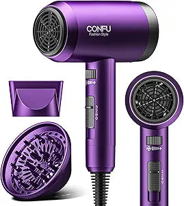 Secadora de Cabello CONFU Iónica 1600W con Difusor | Secado Rápido para Casa y Viaje