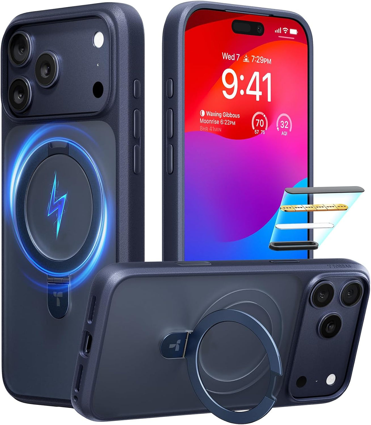 Funda TORRAS Magnetica Ostand para iPhone 17 Pro Max | Grado Militar | Compatible con MagSafe | Soporte Integrado | Control de Camara | Translucida | Azul Profundo