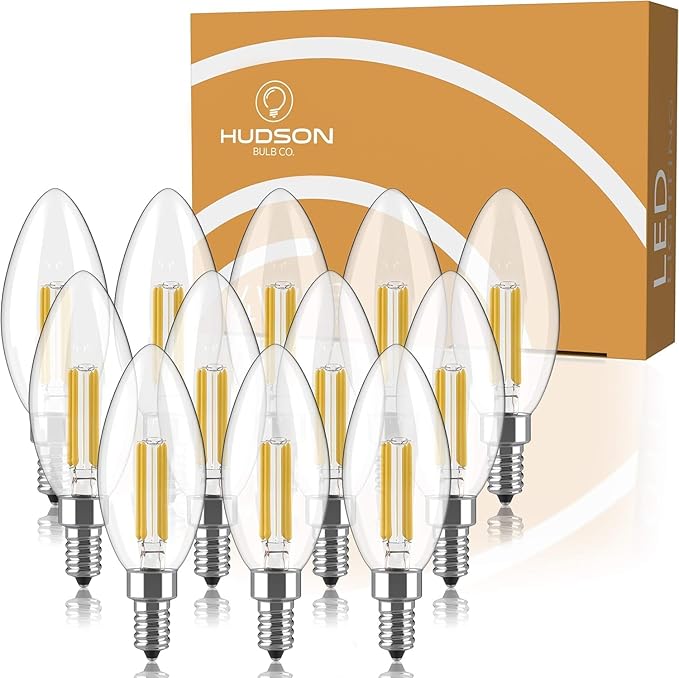 Juego de bombillas LED E12 regulables para candelabros, 4 W, equivalente a 40 W, 2700 K, luz cálida estilo vintage, bombilla de vela para candelabro, ventilador de techo, aplique