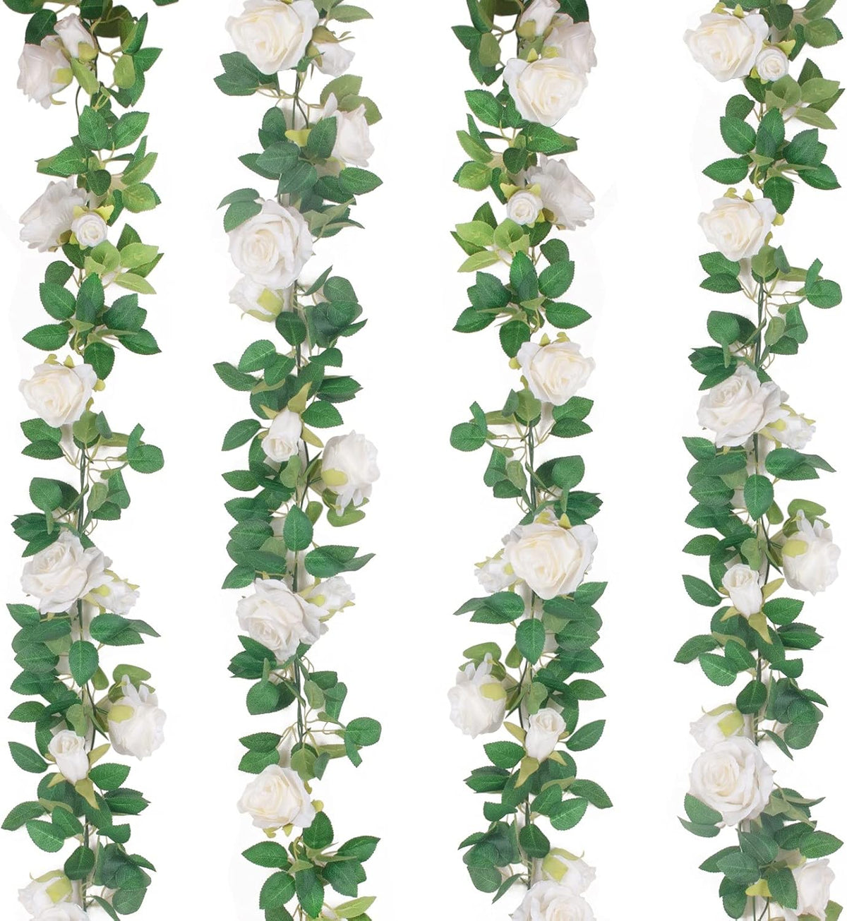 TELDRASSIL 4 piezas (26 pies) Guirnalda de rosas artificiales de seda para colgar, ideal para decoración de arcos, fondos de bodas y jardines (Blanco)