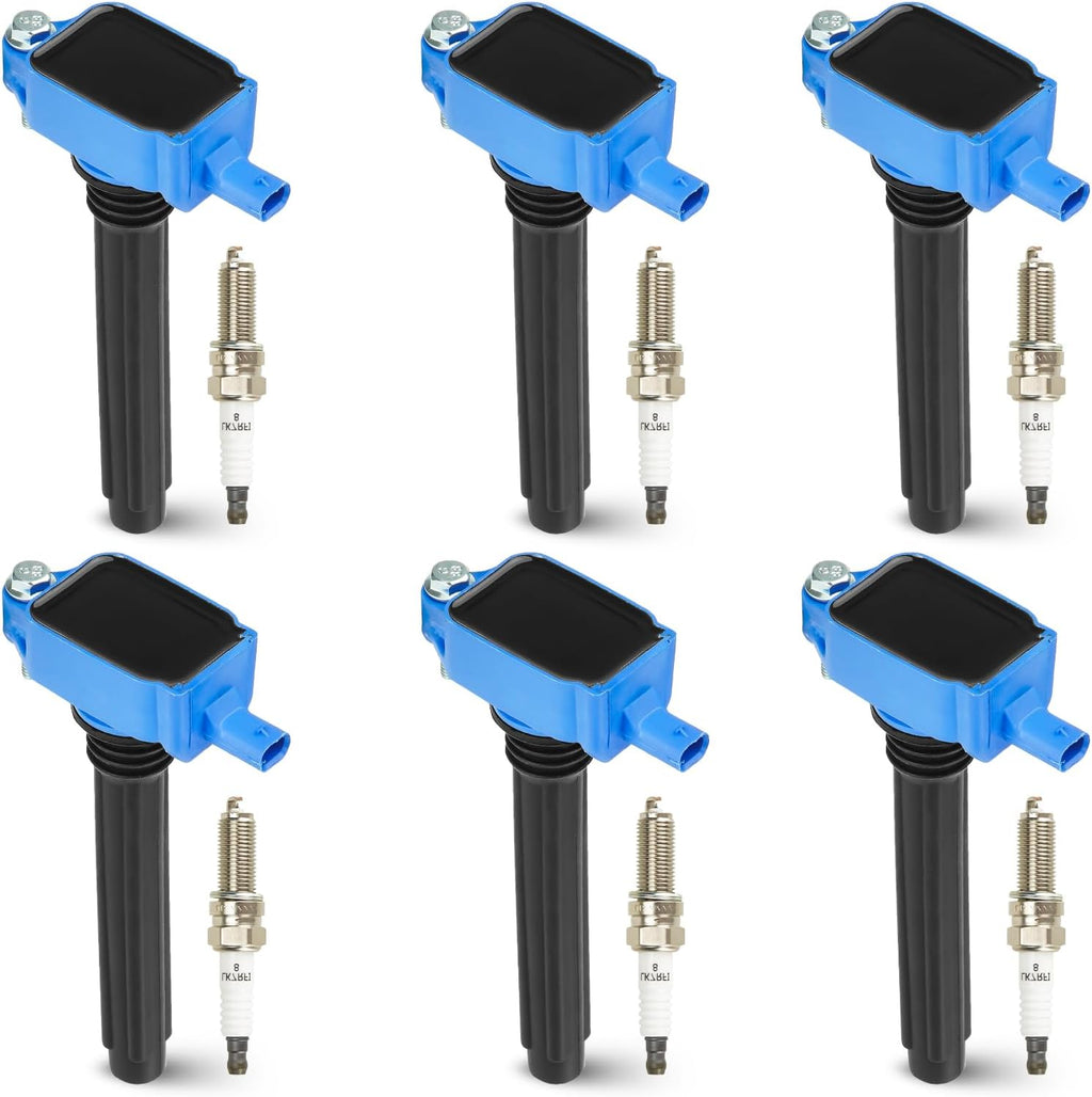 Hurotoms 6PCS Ignition Coil Pack and 6 PCS Iridium Spark Plug Compatible with Dodge Ram ProMaster 1500 2500 3500 Chrysle Jeep Cherokee Wrangler 3.6L V6, Replace for UF648 C1791, Blue