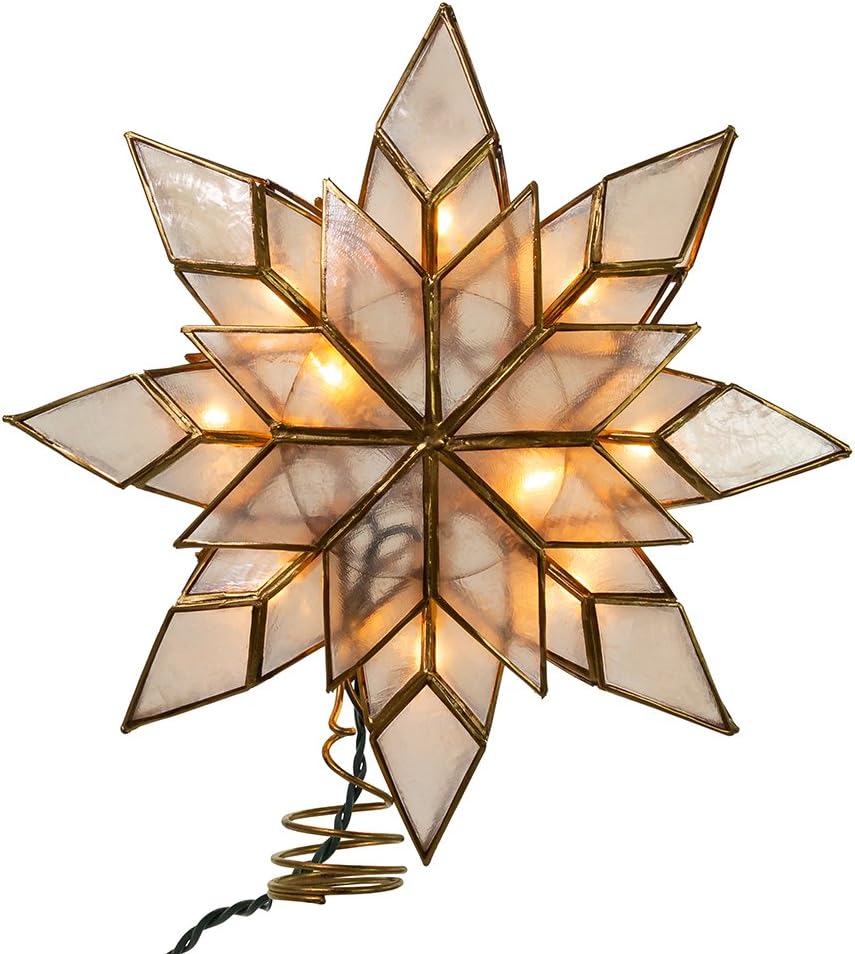Estrella para Árbol de Navidad Kurt Adler Capiz 21.6cm – 10 Luces Incandescentes, 8 Puntas, Elegante