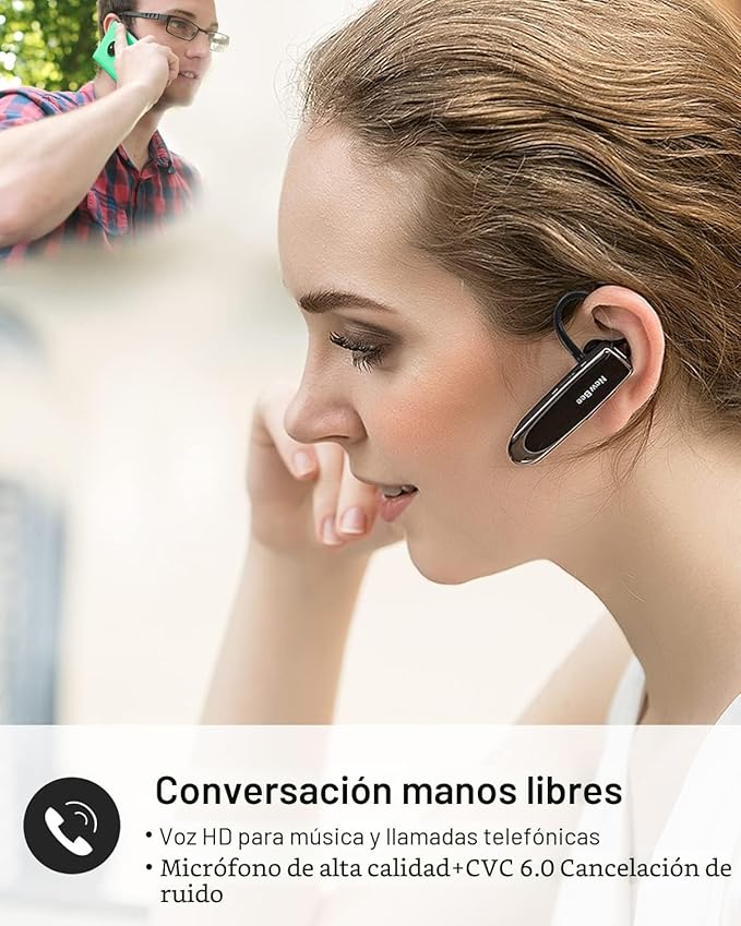 New bee Auricular Bluetooth V5.0 Auriculares inalámbricos manos libres con micrófono 24 horas Auriculares de conducción 60 días tiempo en espera para iPhone, Android, Samsung, portátil, camionero