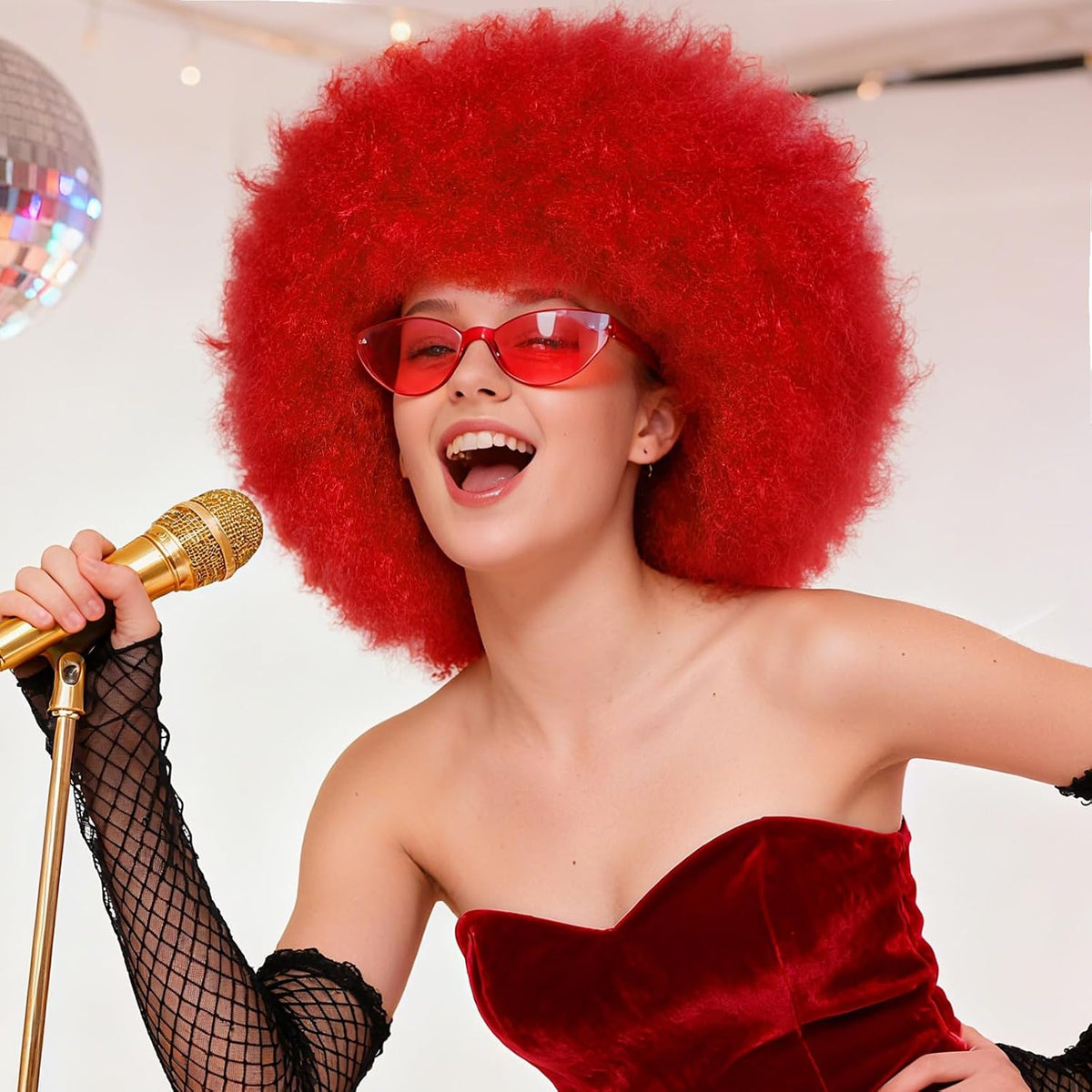 Peluca afro corta roja de JoneTing para mujer, pelucas rojas divertidas para cosplay