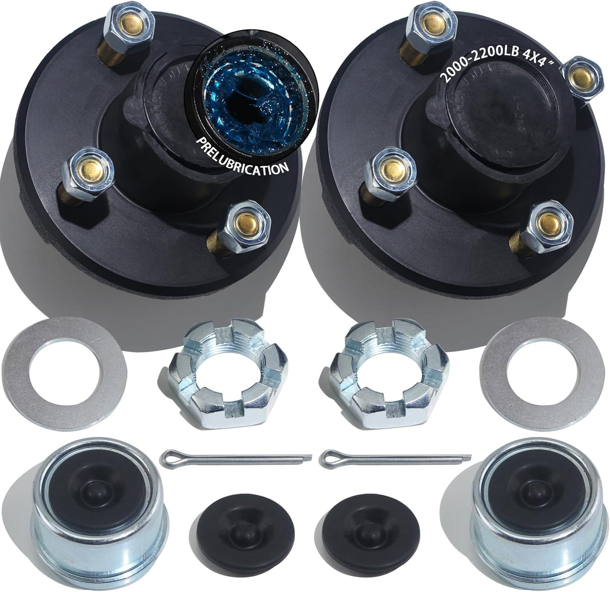Kit de Centro de Rueda iBroPrat 2 Juegos 4 Pernos, Kit de Eje de Remolque para 907 kg 4 Tuercas Instalado Previamente y Lubricado Centro Remolque Ajusta Eje 2.54 cm L44643 Rodamiento Sello de Grasa ID 3.18 cm con Tapa y Tapón